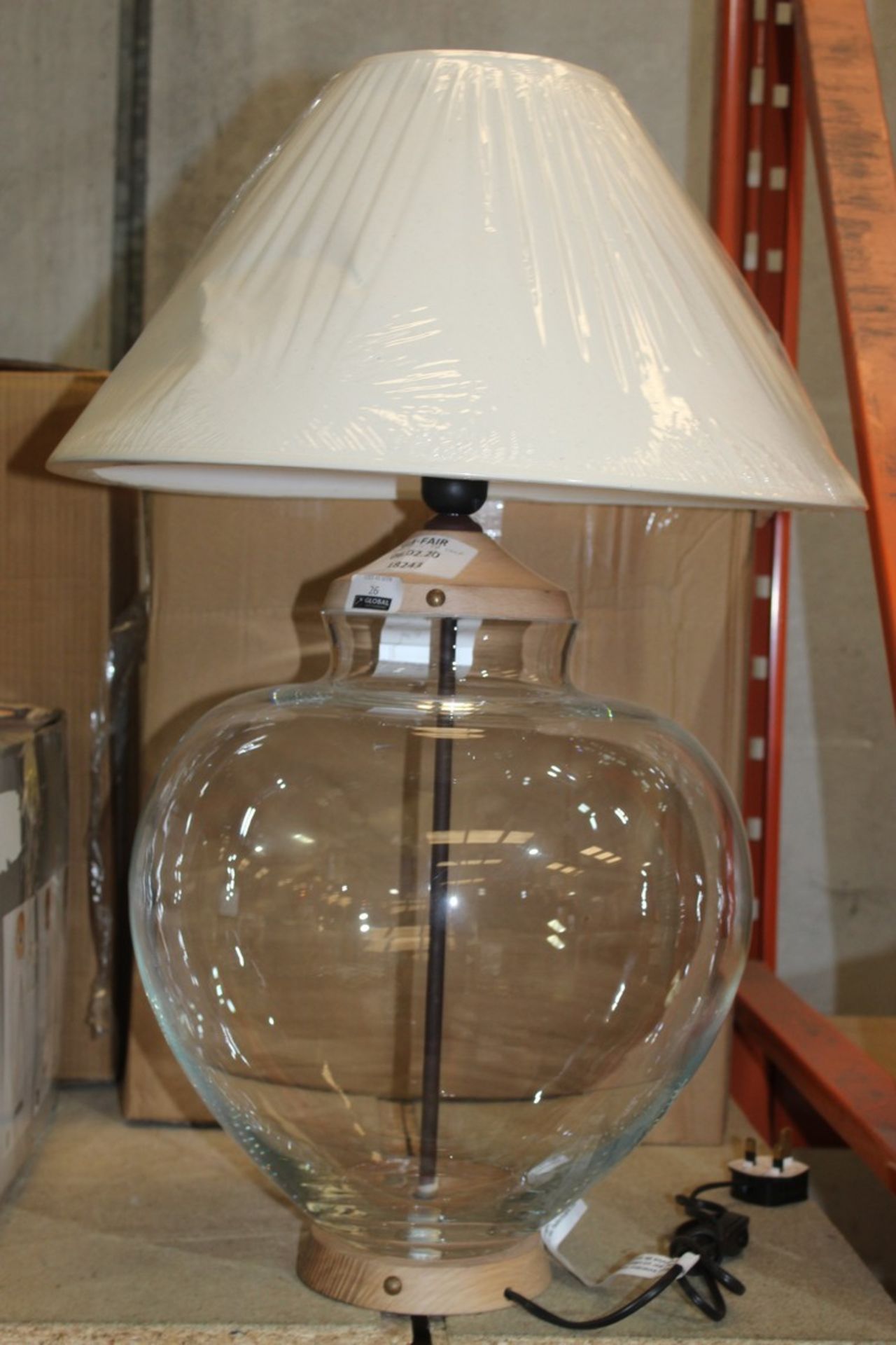 Boxed Glass Base Fabric Shade Designer Table Lamp