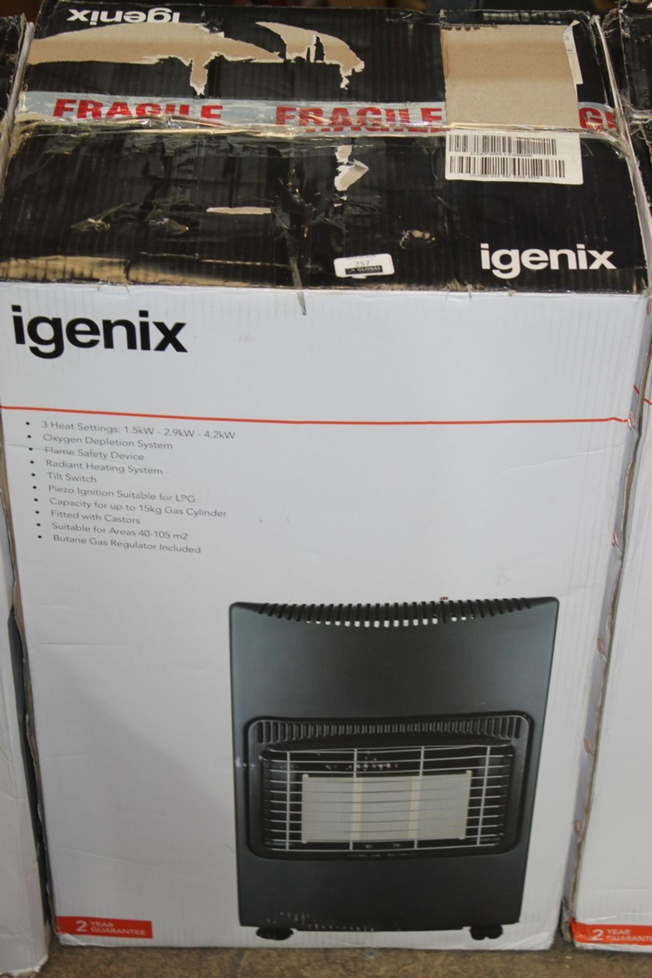 Boxed Igenix Black 4.2 KW Gas Heater With Triple H