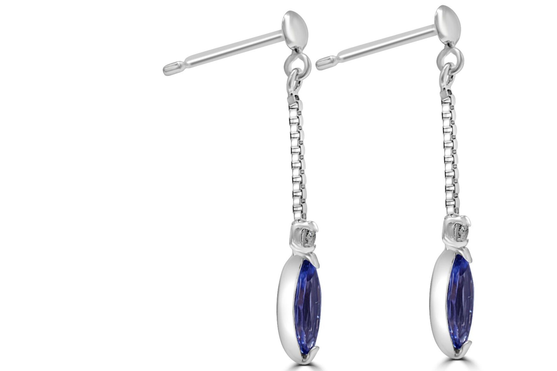 Tanzanite (0.50) and Diamond drop earrings in 18ct White Gold - Image 2 of 4