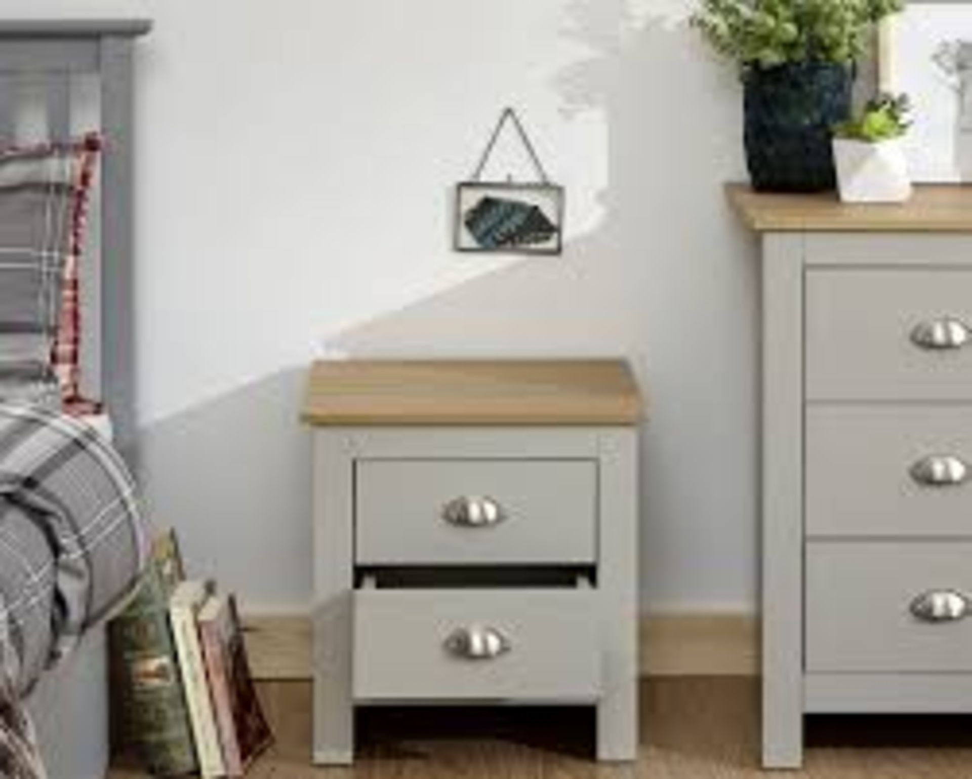 Boxed Lancaster 2 Drawer Bedside Table RRP £70 (Untested Customer Returns)(Photos are for