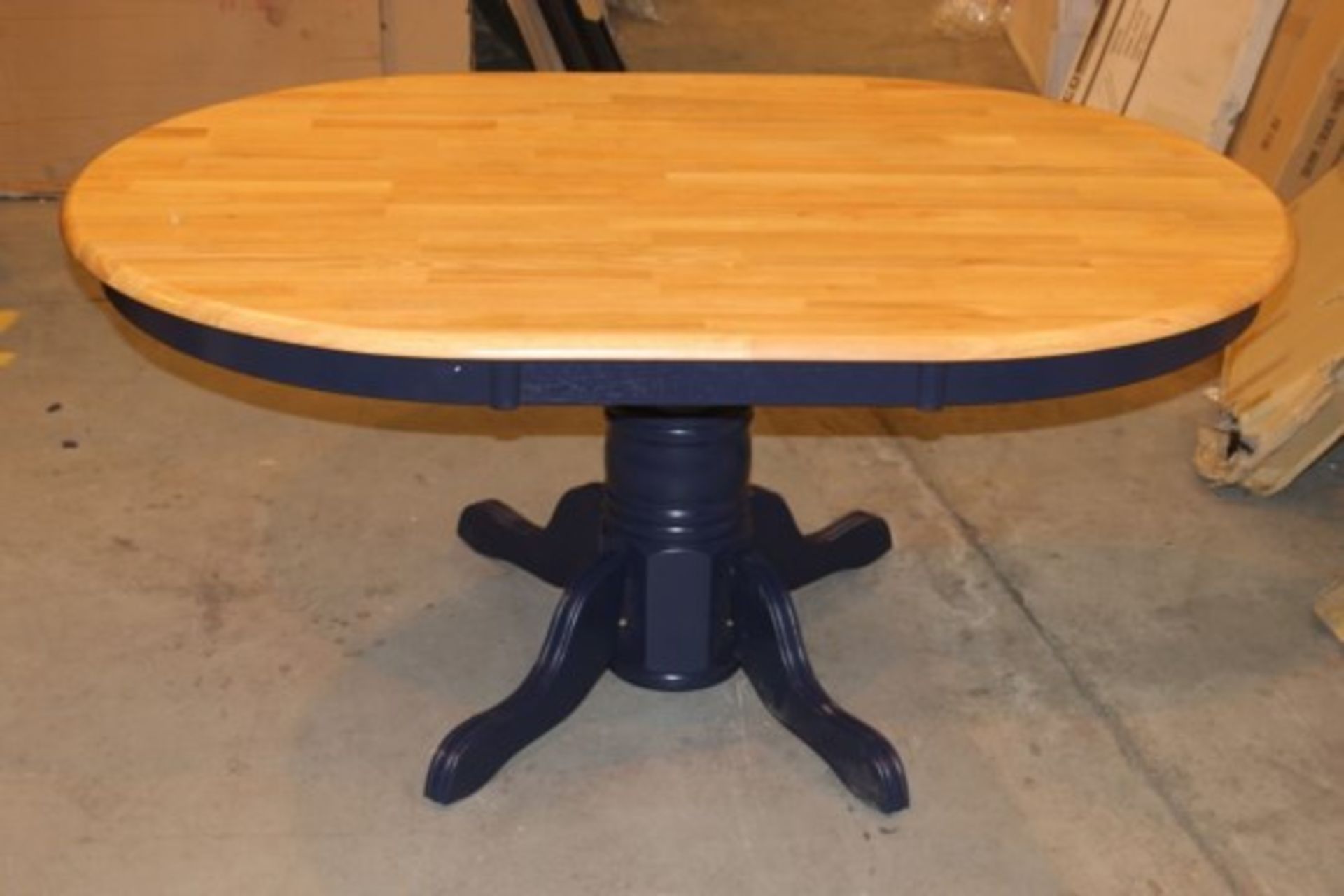 Natural & Navy Oval Pedestal Leg Designer Dining Table RRP £300 (Appraisals Available Upon