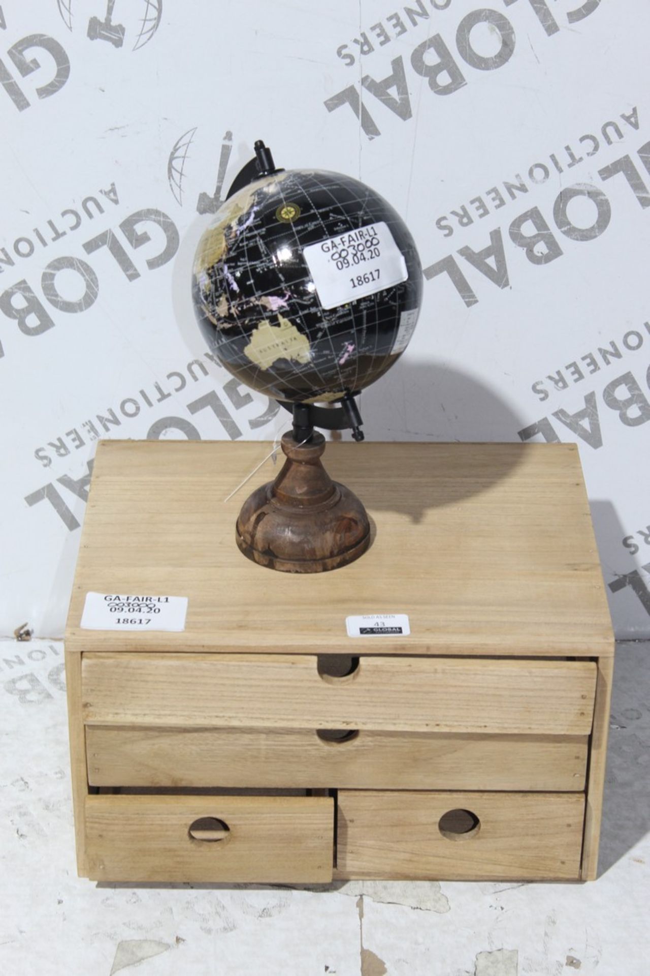 Assorted Items to Include Desk Top Globe & Desk To