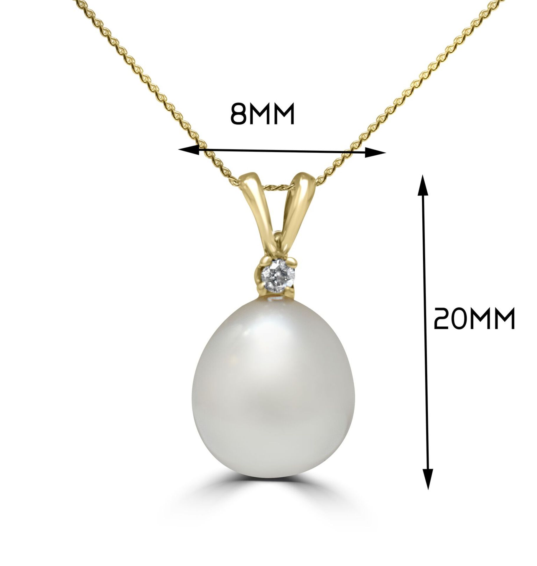 Pearl and Diamond Pendant with yellow gold chain - Image 2 of 3