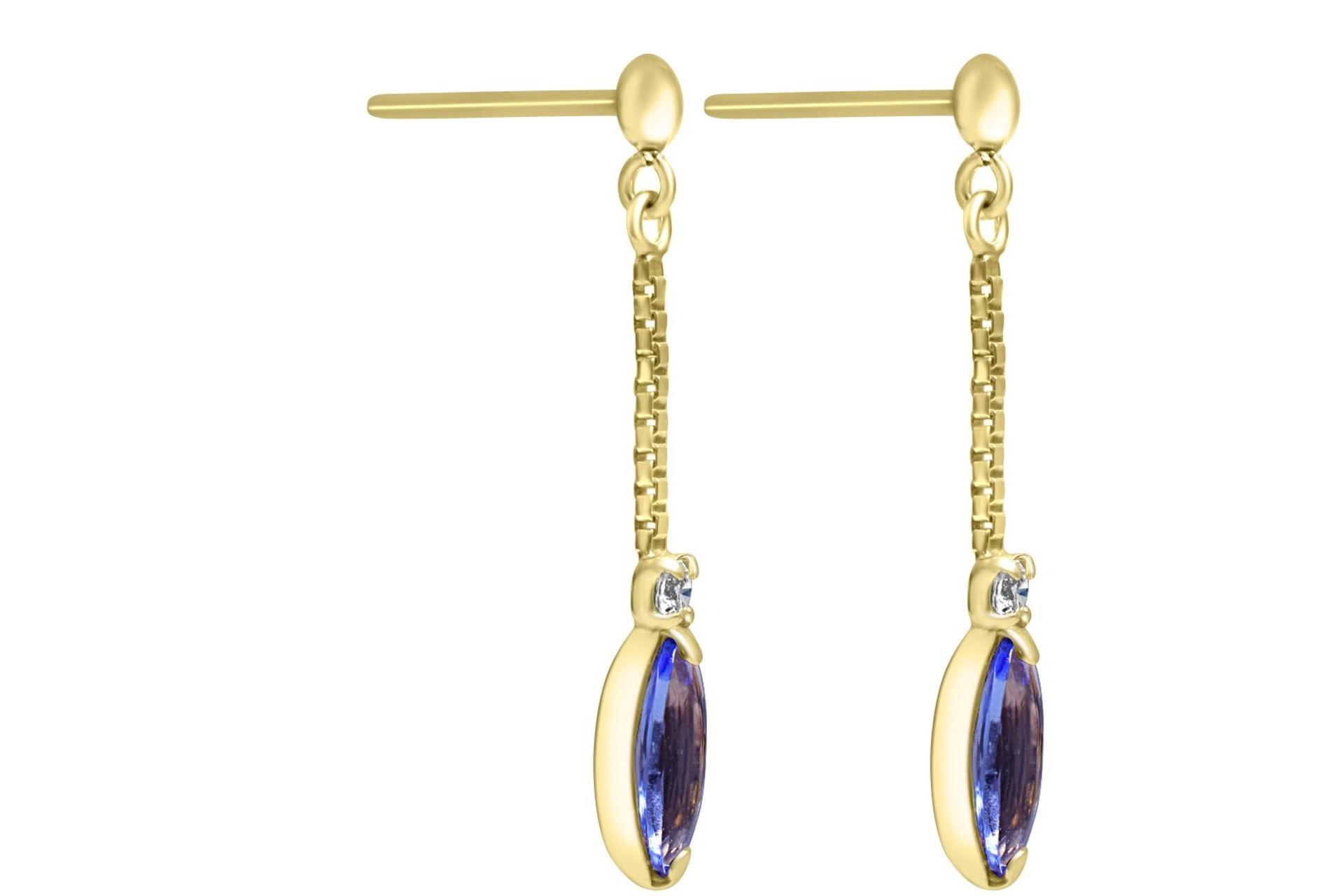 Tanzanite (0.50) and Diamond drop earrings in 18ct Yellow Gold - Image 2 of 3