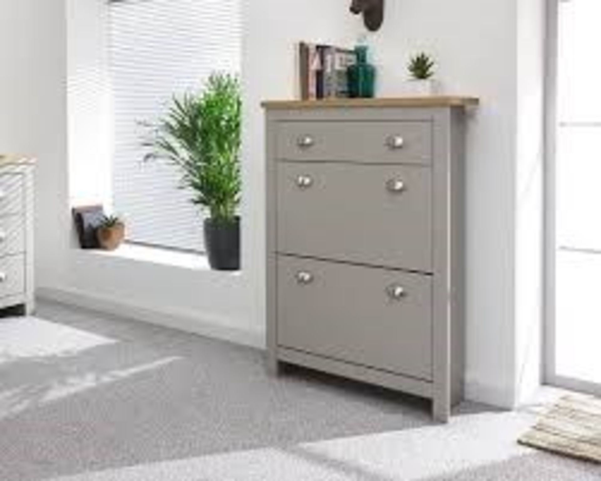 Boxed GFW Furnishings Lancaster 2 Door One Drawer Shoe Cabinet RRP £110 (18313) (Pictures are for