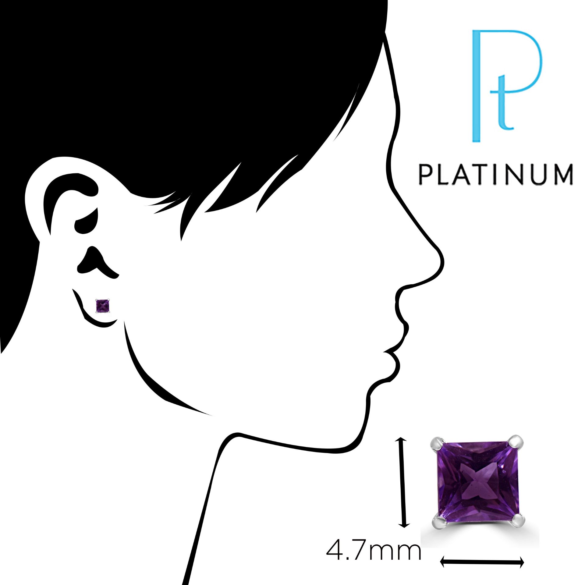 Square Cut Amethyst platinum stud earrings - 0.60ct natural gemstones - Image 3 of 3