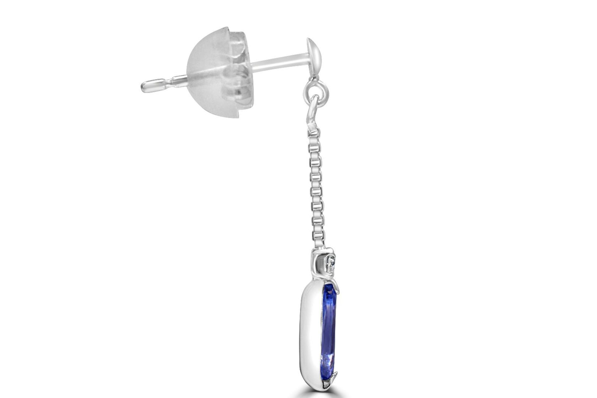 Tanzanite (0.50) and Diamond drop earrings in 18ct White Gold - Image 3 of 4