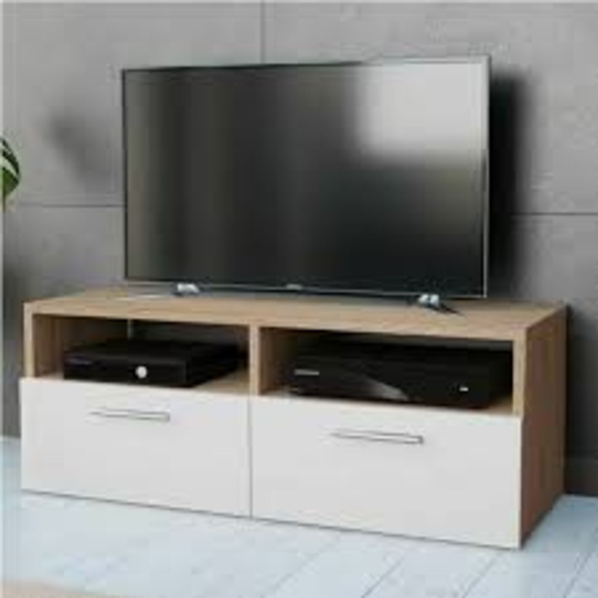 Boxed Low Board Wooden TV Stand RRP £140 (17903) (Appraisals Available Upon Request)(Pictures Are