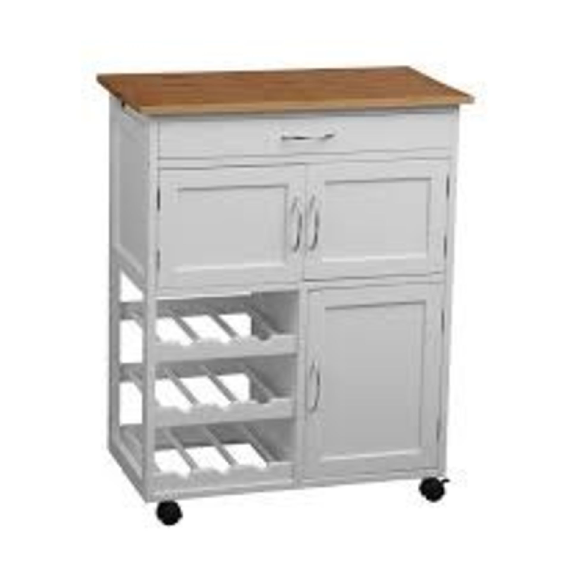 Boxed Maison Premier White Finish Bamboo Top Kitchen Trolley RRP £105 (17903) (Appraisals