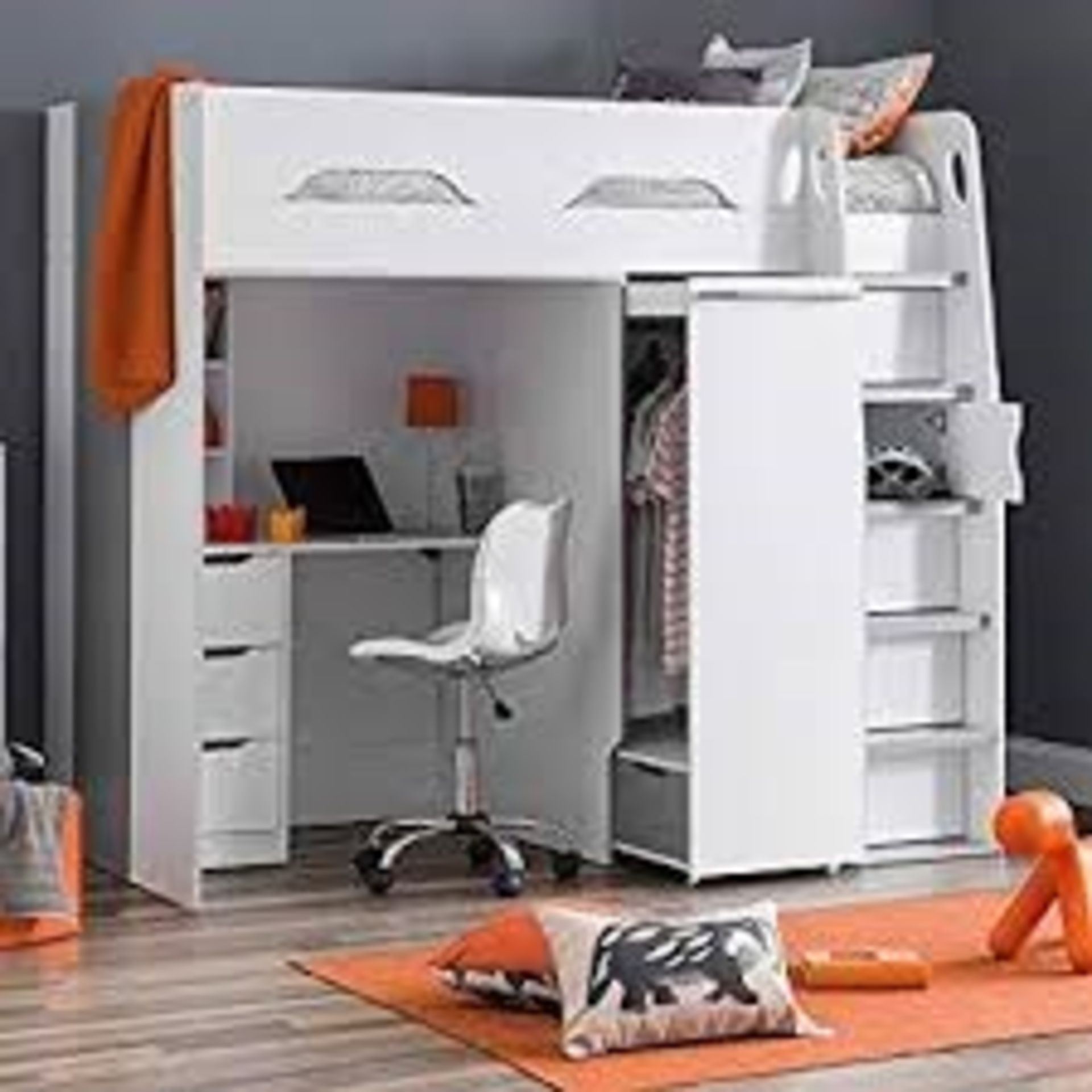 Boxed Pegasos White And Silver High Sleeper Bed RRP £650 (Appraisals Available Upon Request)(