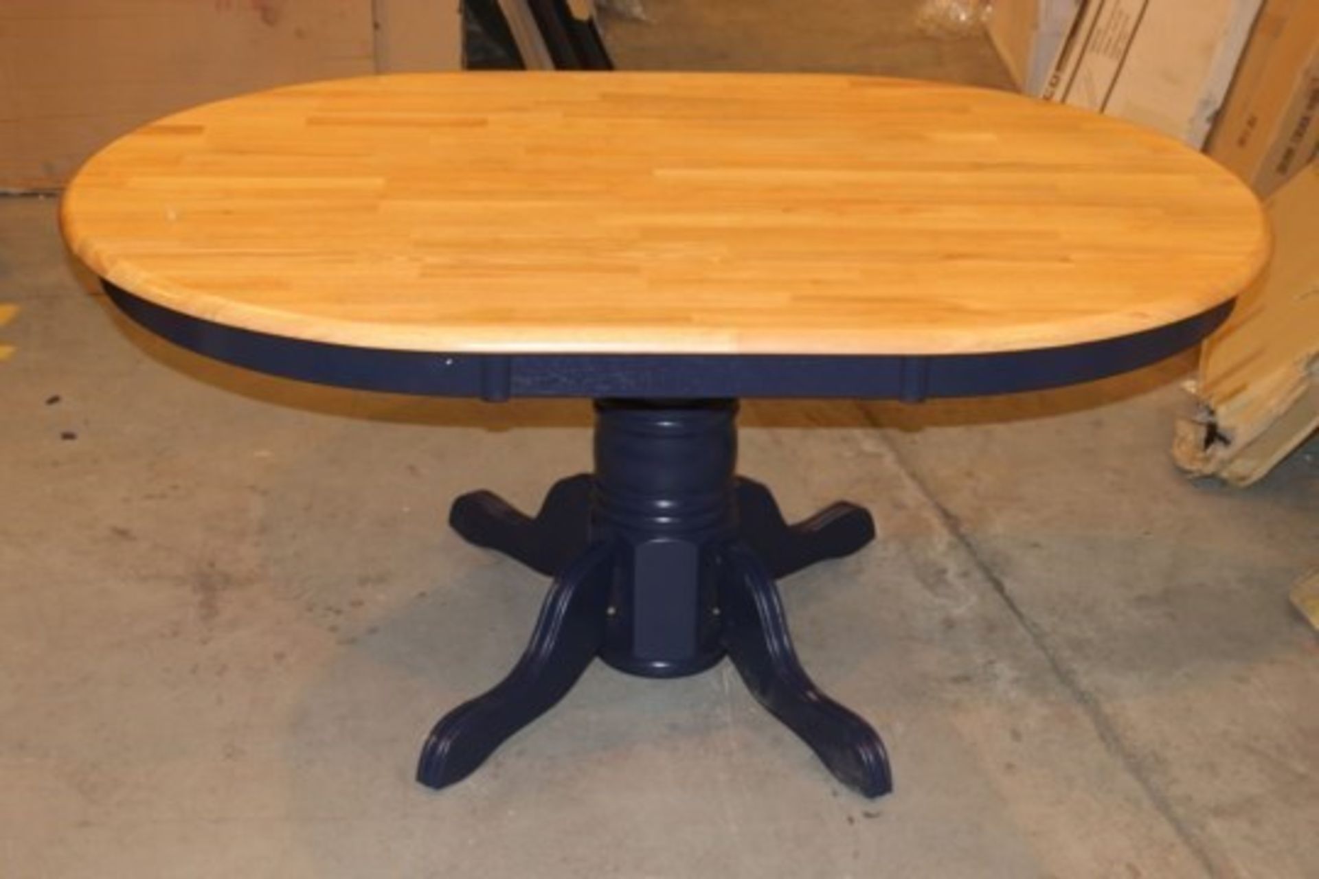 Boxed Oval Fixed Top Pedastal Table In Natural Blue RRP £300 (Images Are For Illustrations