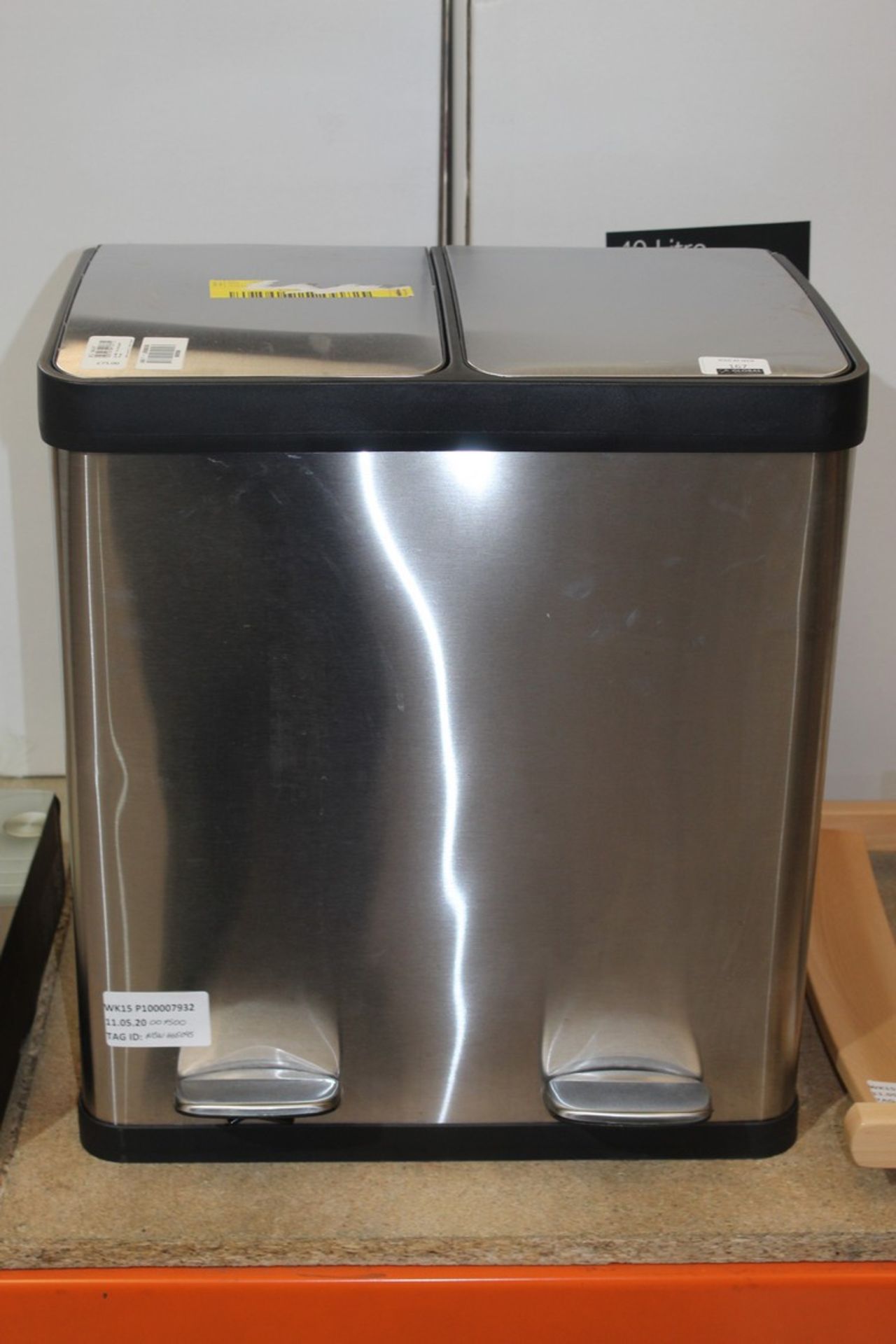 John Lewis & Partners 40 Litre Recycling 2 Section Pedal Bin In Stainless Steel RRP £75 (