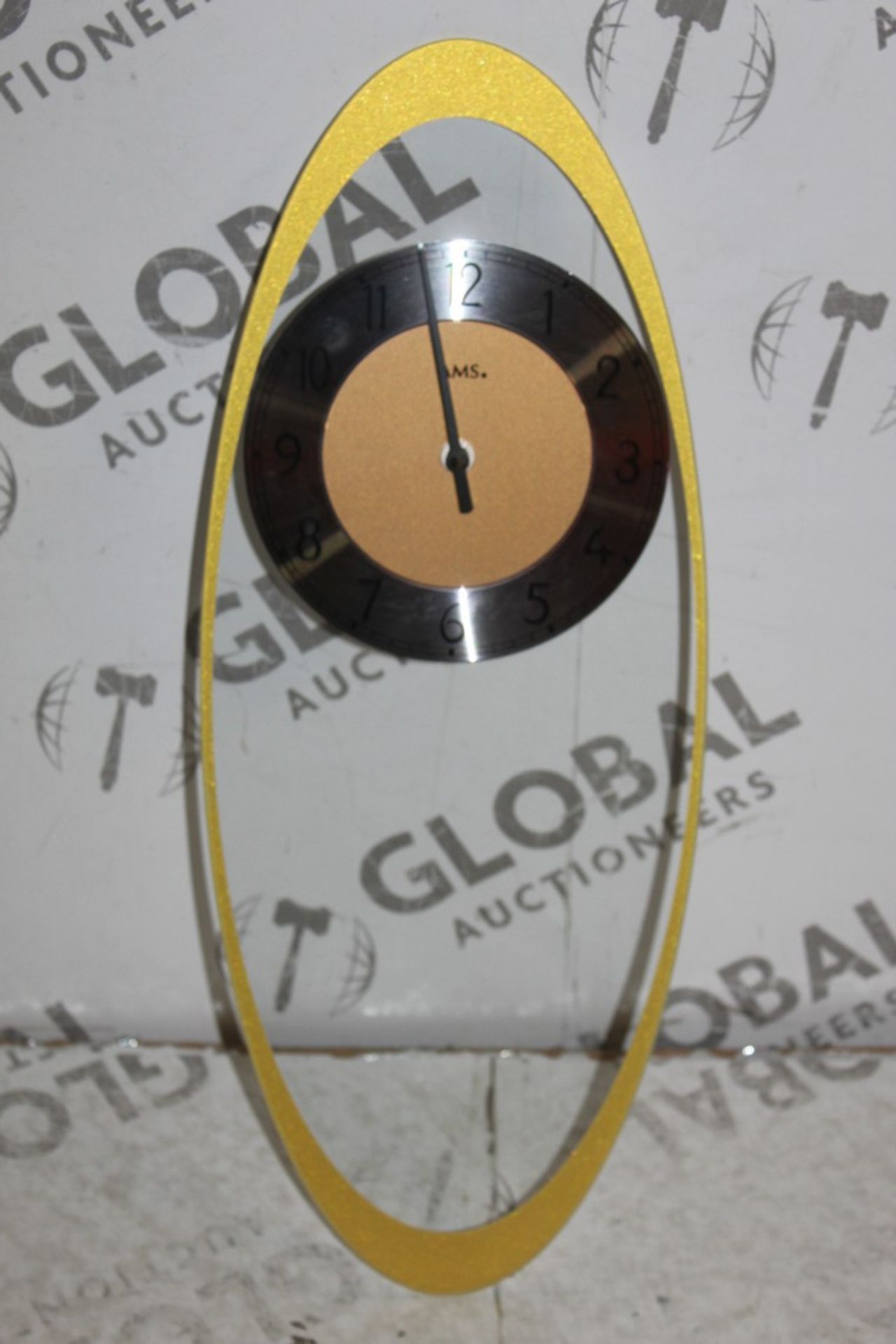 Boxed AMS Gold And Clear Glass Oval Wall Clock RRP £80 (18907) (Appraisals Available Upon Request)(