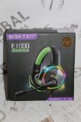 Boxed Pair Of EKSA E1000 7.1 Channel Surround Sound Black And Green Gaming Headphones With