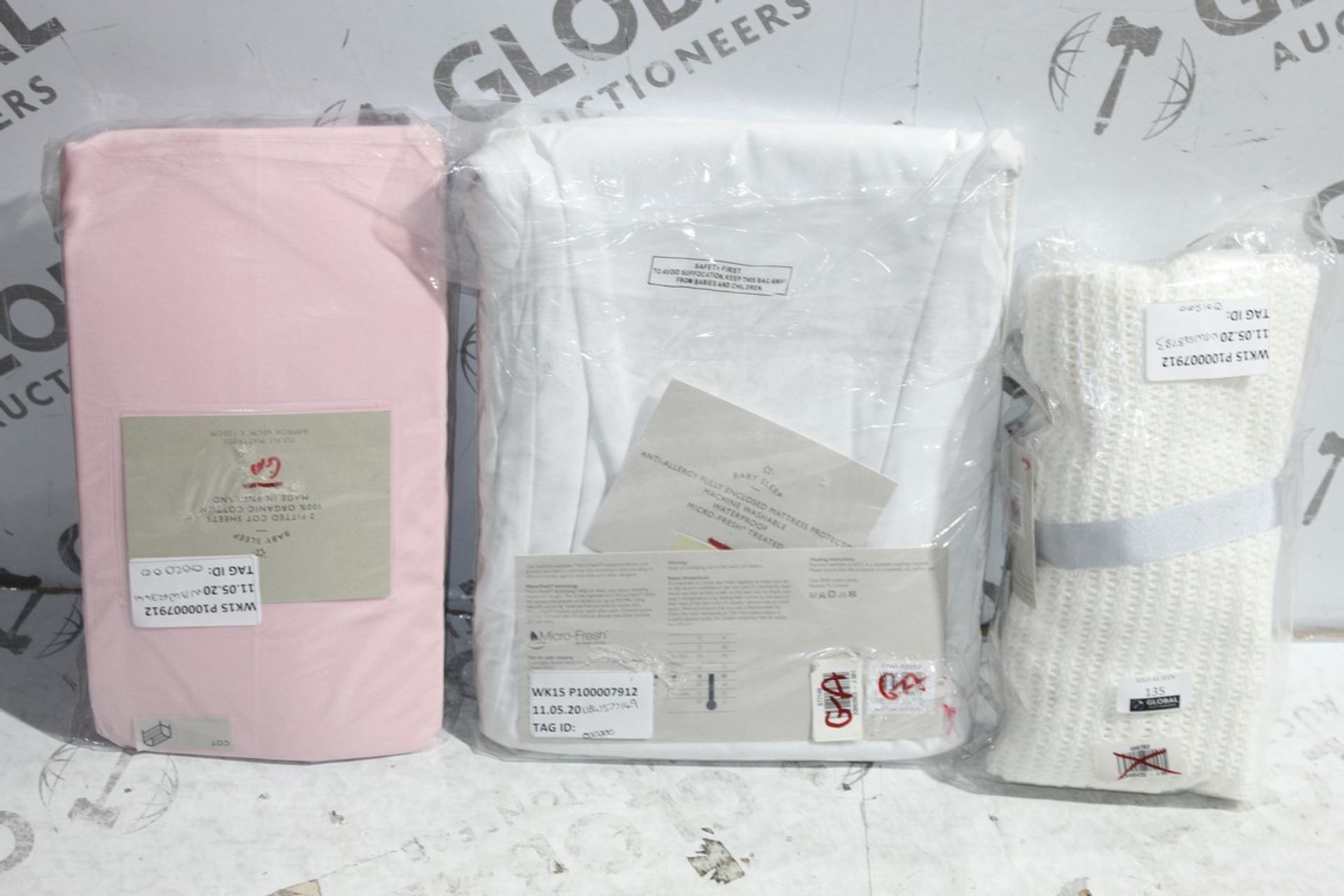 Assorted John Lewis And Partners Baby Bedding Items To Include Pink Baby Sleep Fitted Cot Sheets