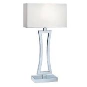 Boxed Searchlight Chrome Finish Curved Rectangle Base Fabric Tapered Shade Table Lamp RRP £75 (