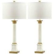 Boxed Pair Safavieh Ceramic Base Fabric Shade Table Lamps RRP £125 (19028) (Pictures Are For
