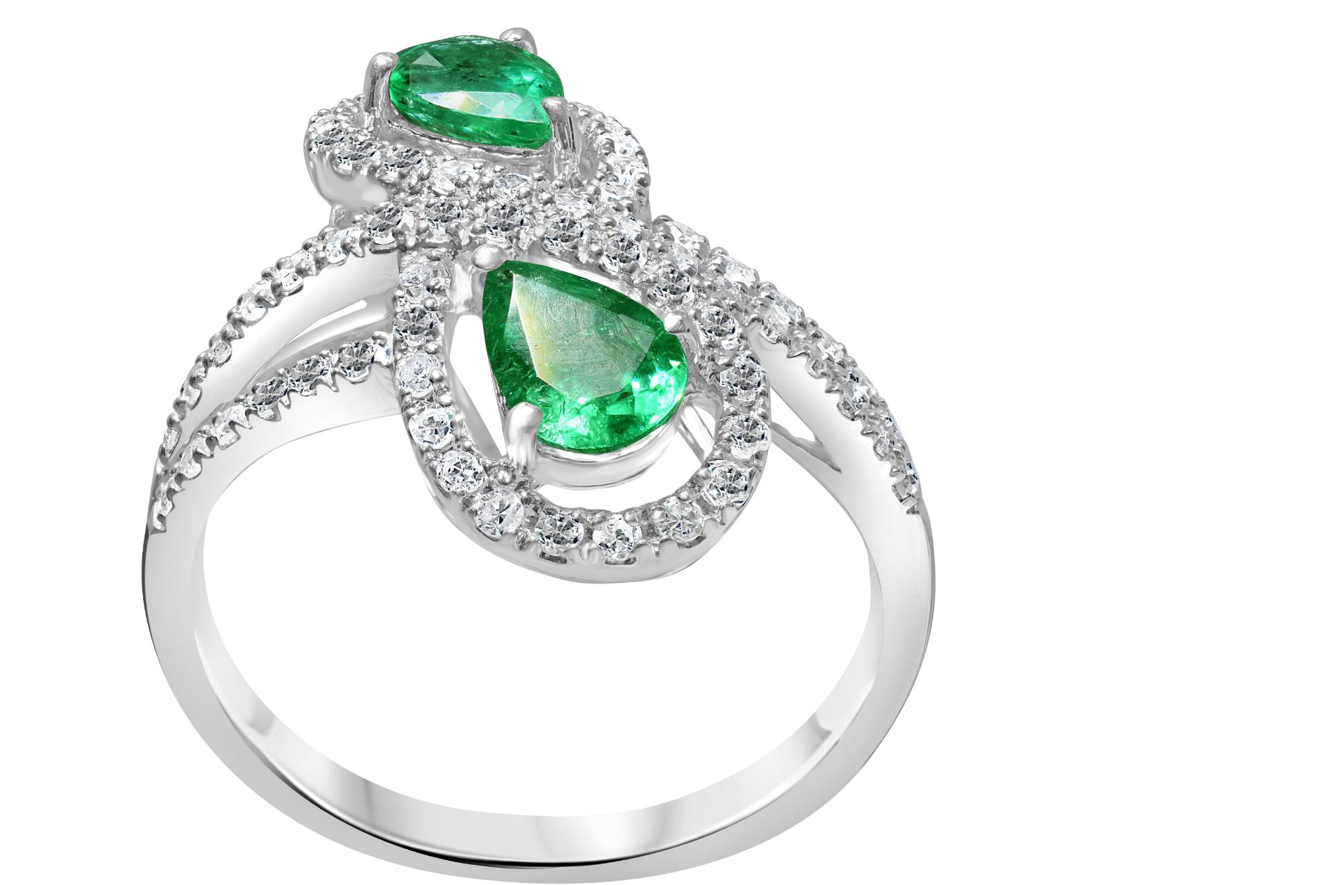 Two Stone Emerald and Diamond 9ct White Gold Ring RRP £2695 Size N - Image 2 of 3