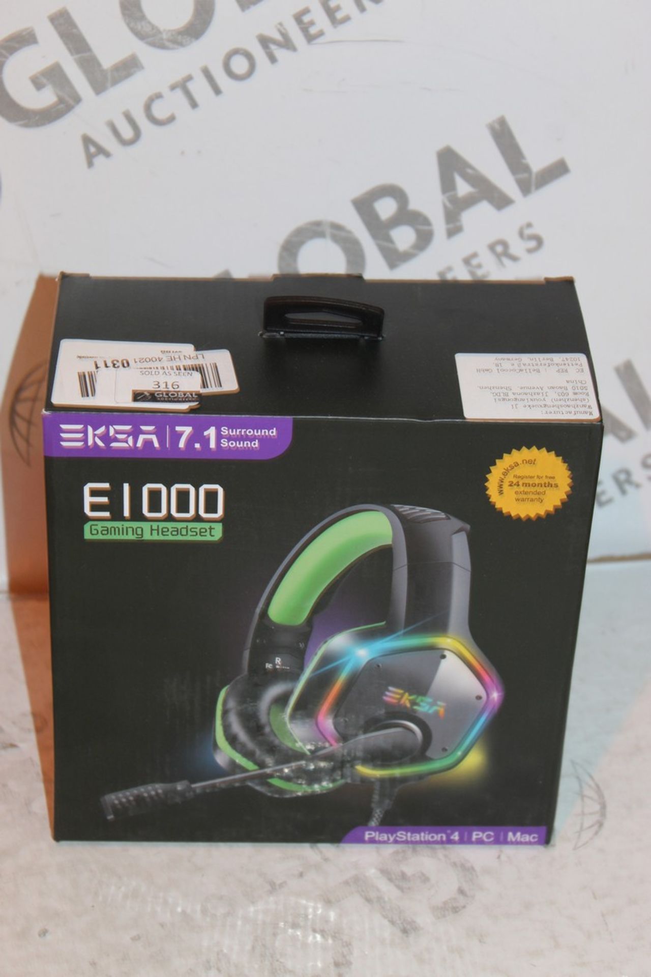 Boxed Pair EKSA Black & Green 7.1 Channel Surround Sound Headphones RRP £50 (Pictures Are For