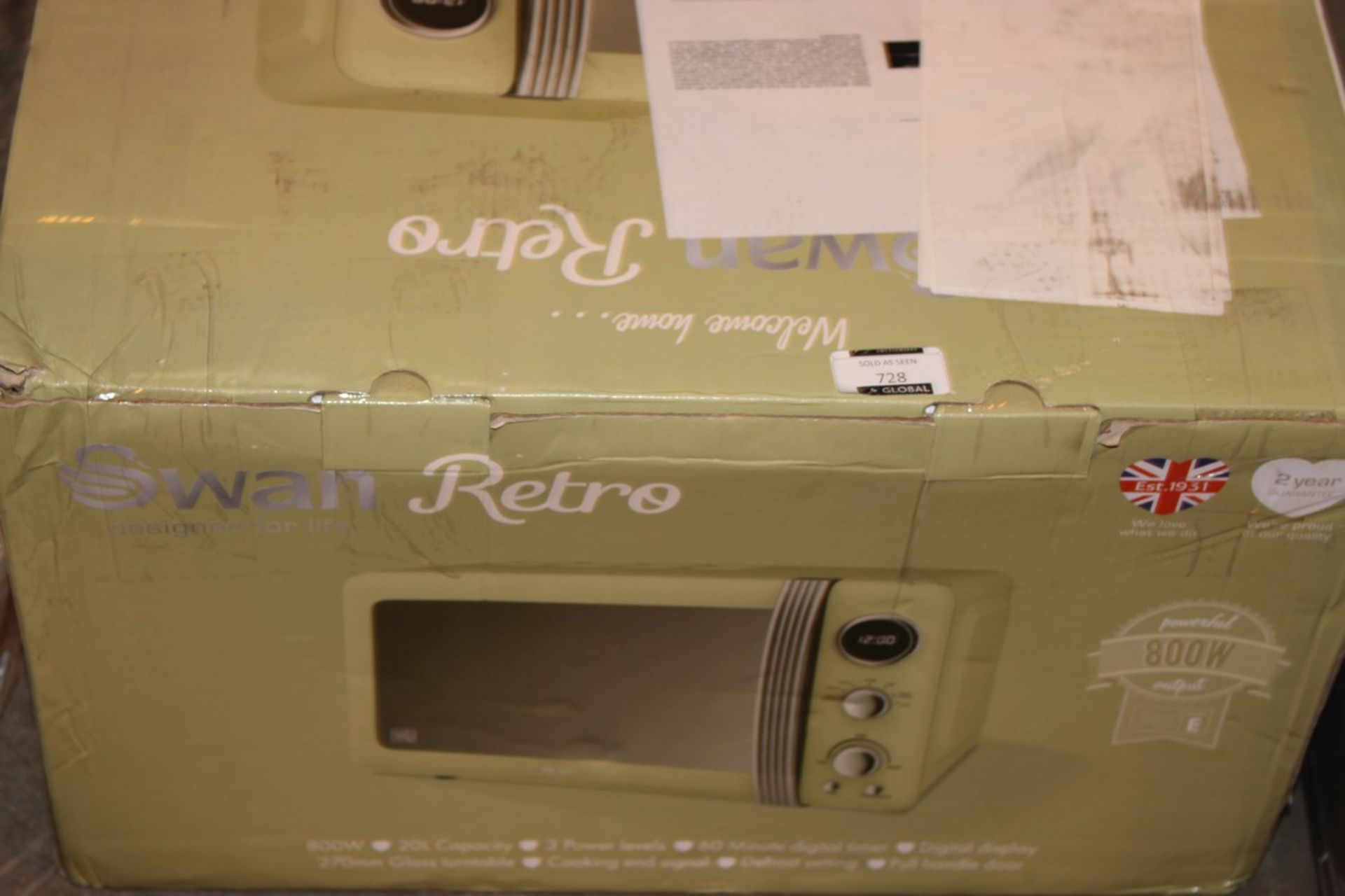 Boxed Swan Retro Sage Green Counter Top Microwave RRP £80 (Pictures Are For Illustration Puposes