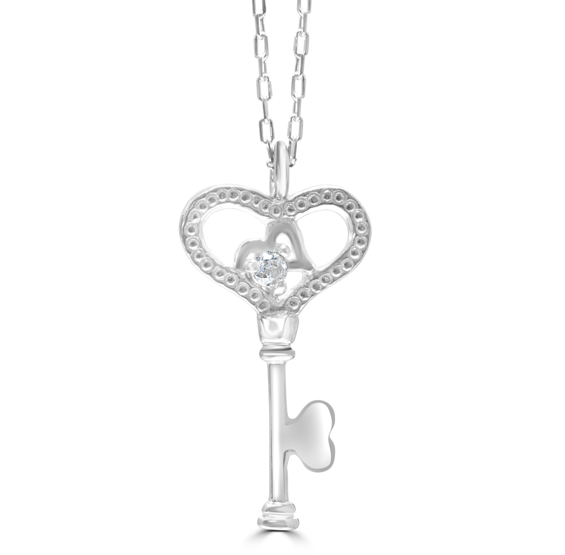 Diamond Pendant Key in 9ct White Gold With 16 Inch Chain RRP £250