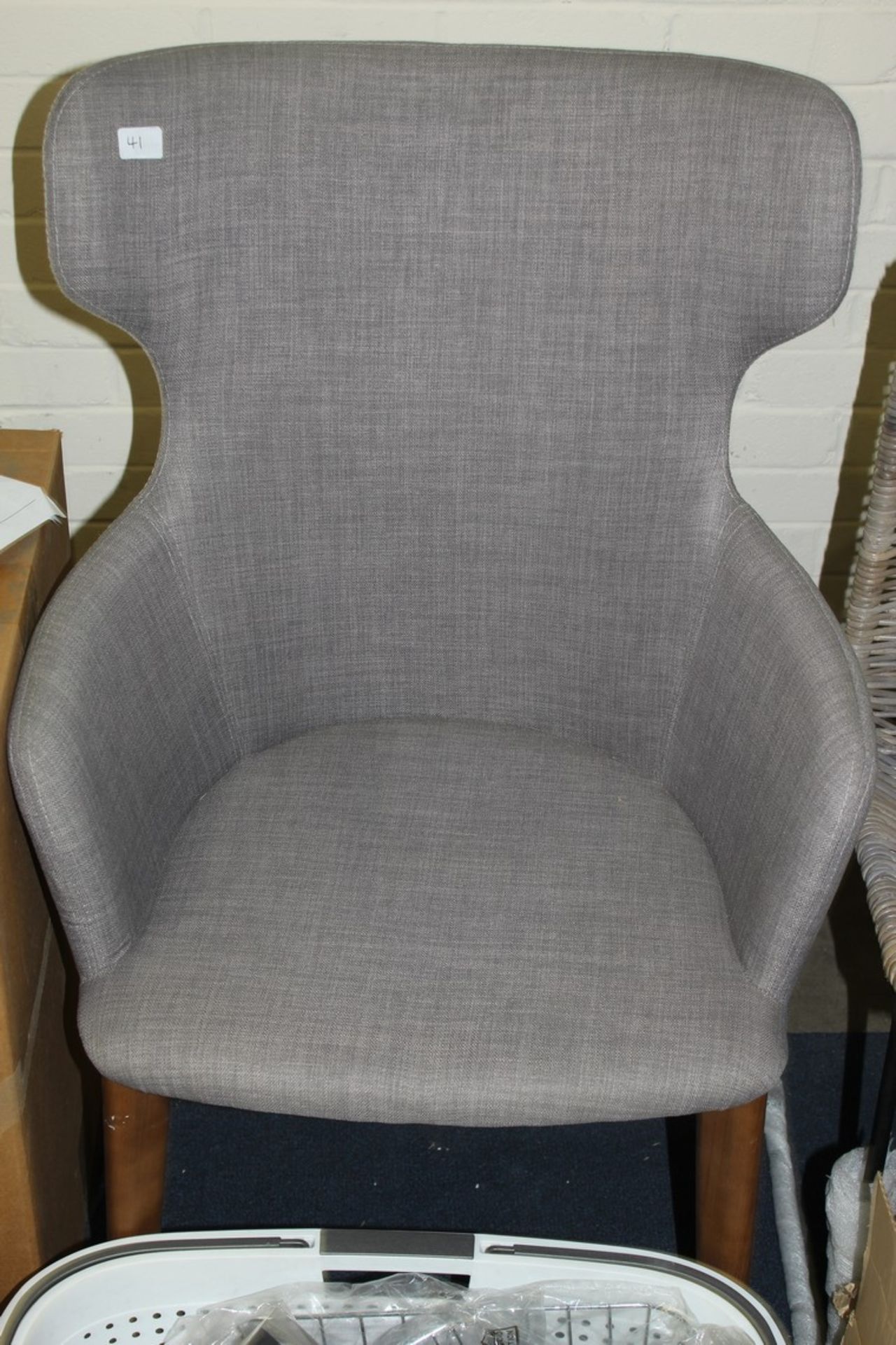 Grey Fabric And Dark Wooden Leg Designer Dining Chair RRP £440. (Pictures Are For Illustration