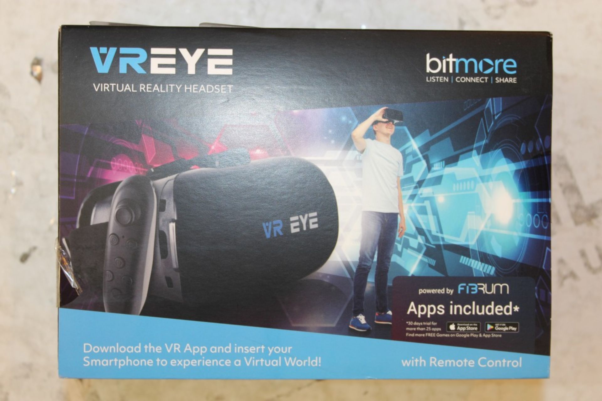 Boxed Brand New Pair Bit-More VR-EYE Virtual Reality Bluetooth Headsets with Remote Control RRP £