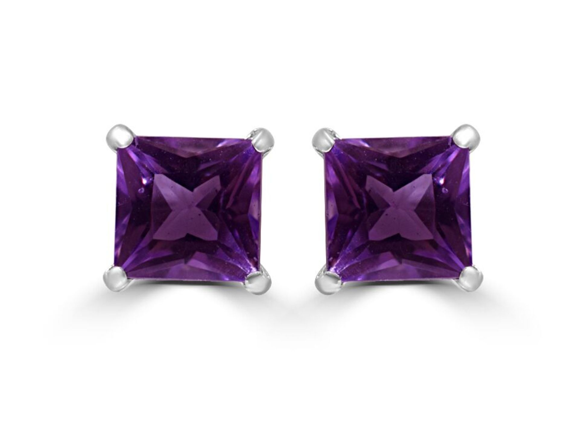 Square Cut Amethyst Platinum Stud Earrings - 0.60ct Natural Gemstones RRP £49