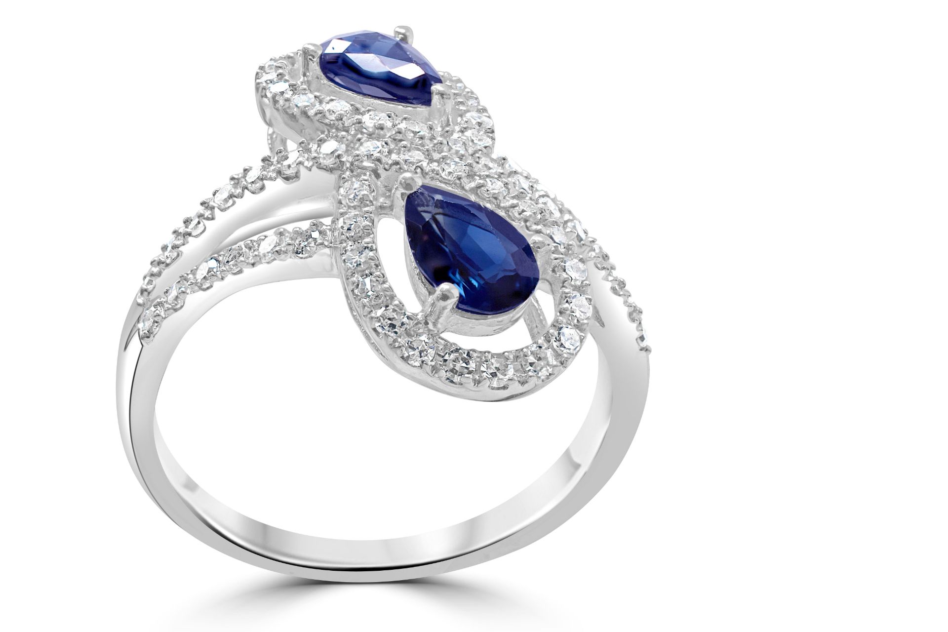 Two stone Sapphire and Diamond 9ct White Gold Ring RRP £2695 Size N - Image 2 of 2