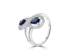 Two stone Sapphire and Diamond 9ct White Gold Ring RRP £2695 Size O