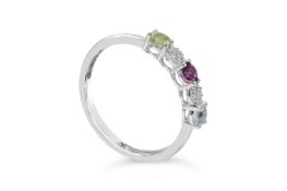 Multicoloured Gem Stone With Diamod Eternity 9ct White Gold Ring RRP £650 Size J