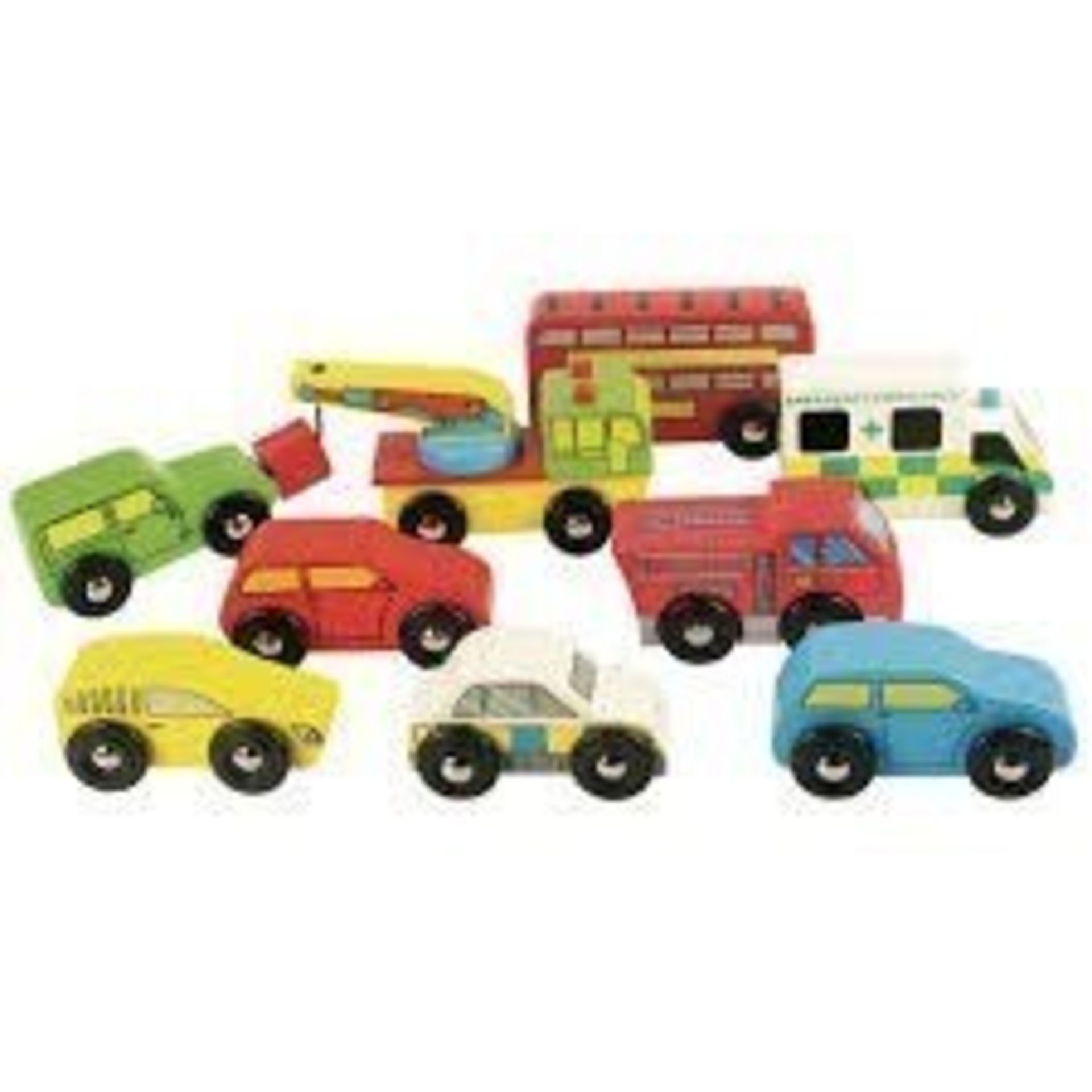 Lot to Contain 6 Boxed Brand New Sets of 4 My First Emergency Vehicles Wooden Push Along Toy Cars