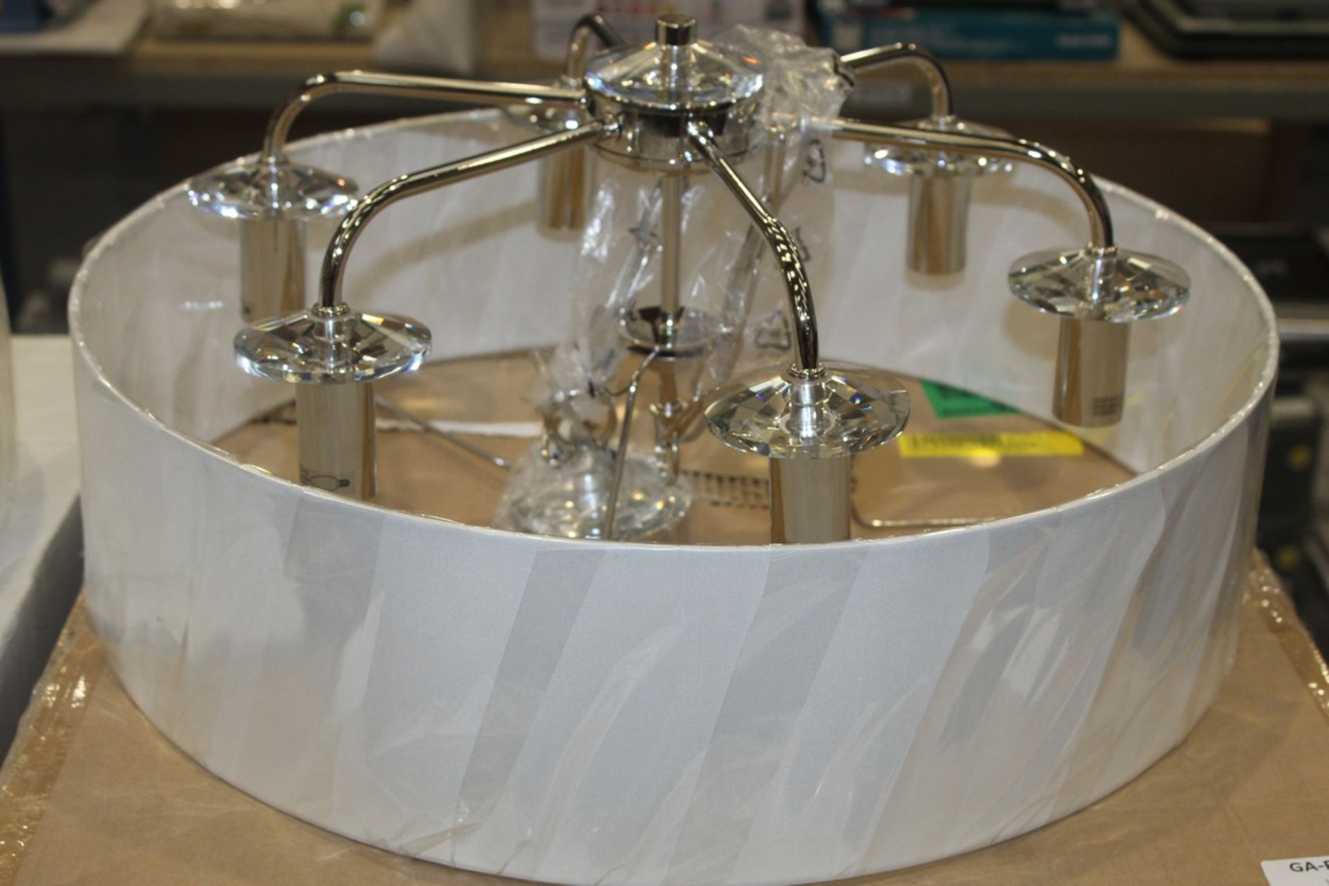 Boxed Enden Lighting Foxworth 6 Light Drum Chandelier In Silver RRP £140 (16228) (Pictures Are For