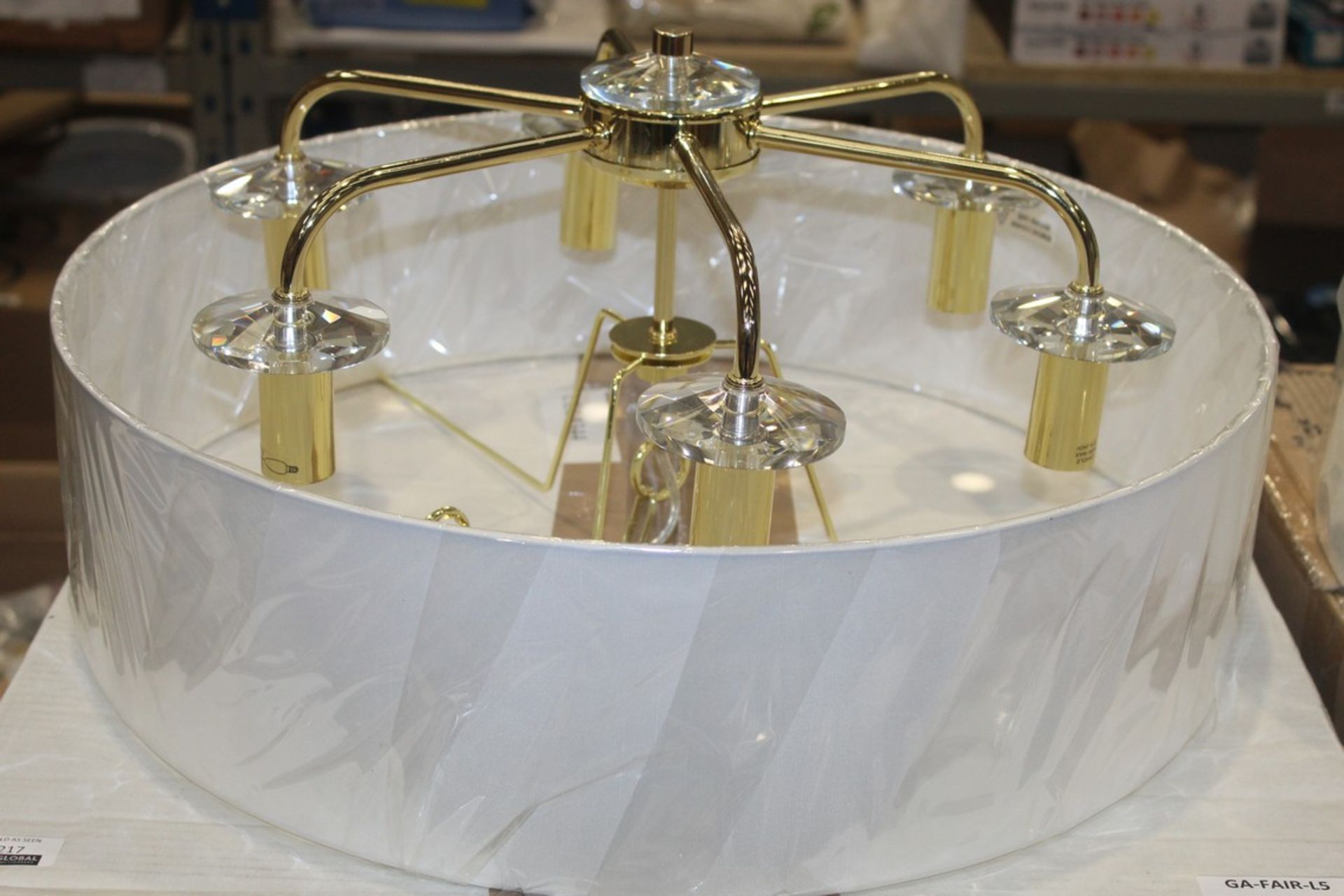 Boxed Enden Lighting Foxworth 6 Light Drum Chandelier In Gold RRP £140 (16228) (Pictures Are For