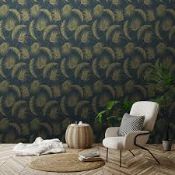 Lot To Contain 2 Brand New Rolls Of Vamo Blue & Gold Designer Wallpaper Combined RRP £90 (13482) (