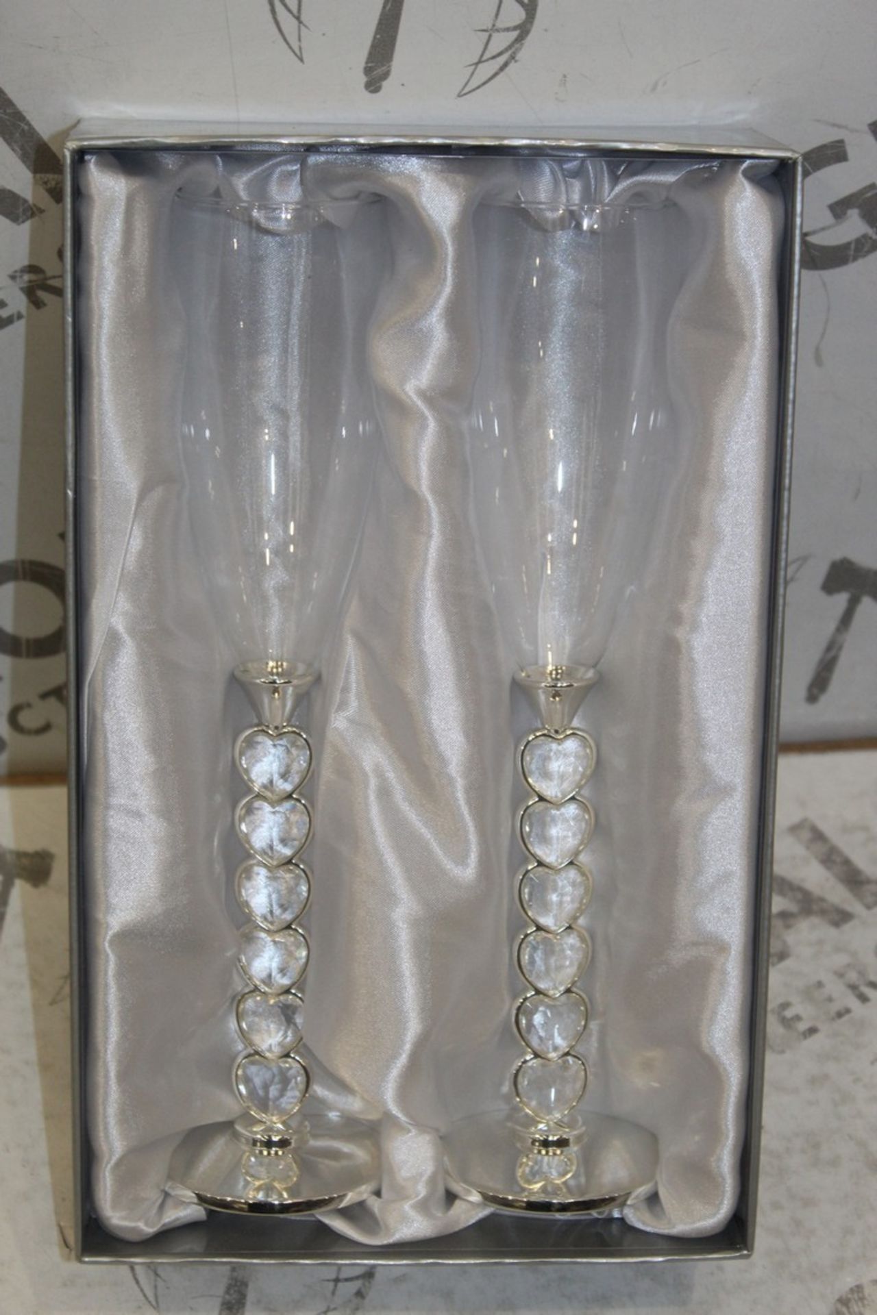 Lot To Contain 3 Brand New Pairs Of 2 Heart Stem Champagne Flutes RRP £75 (Pictures Are For