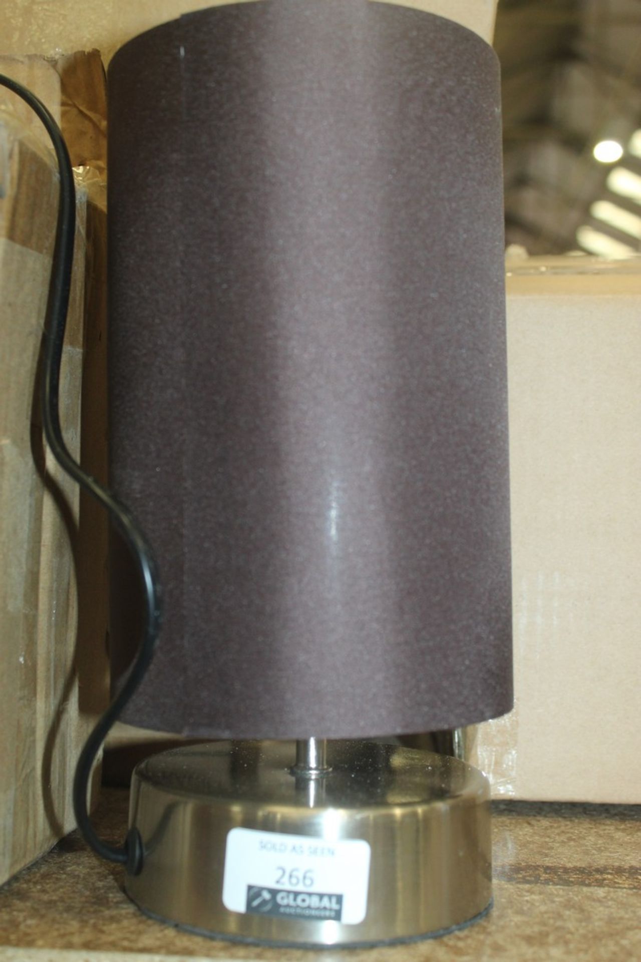 Boxed Mini Sun Stainless Steel Brown Fabric Shade Designer Touch Table Lamp RRP £50 (Pictures Are