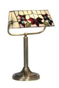 Boxed Oak Tiffany Camillo Banker Lamp RRP £140 (16228) (Pictures Are For Illustration Purposes Only)