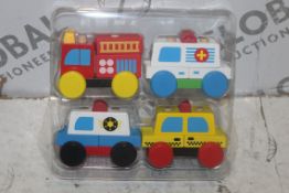 Boxed Brand New Sets Of 4 Solid Wooden My First Emergency Service Vehicles Push Along Toy Sets