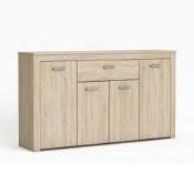 Boxed Chase Wooden 4 Door Side Board In Brushed Oak RRP £240 (Dimensions 151.20x35.30x86.2cm) (