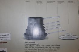 Boxed John Lewis & Partners Hard Anodised 5 Piece Sauce Pan Set RRP £160 (973863) (Pictures Are