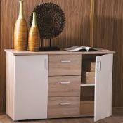 Boxed Sandford Wooden Sideboard In Brushed Oak & Pearl White RRP £240 (324316) 124 x 42.3 x 70.