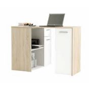 Boxed Saturn Rotating Computer Desk In Brushed Oak And Pearl White RRP £95 (360834) (Dimensions