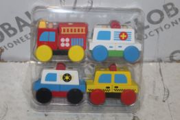 Boxed Brand New Sets Of 4 Solid Wooden My First Emergency Service Vehicles Push Along Toy Sets