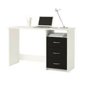 Boxed Eddings Pearl White & Black Wooden Computer Desk RRP £130 (304375) 123 x 50.1 x 76.5cm (