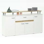 Boxed Calvi Wooden 4 Door Sideboard In White & Brushed Oak RRP £190 (245999) 156x85x35cm (Pictures