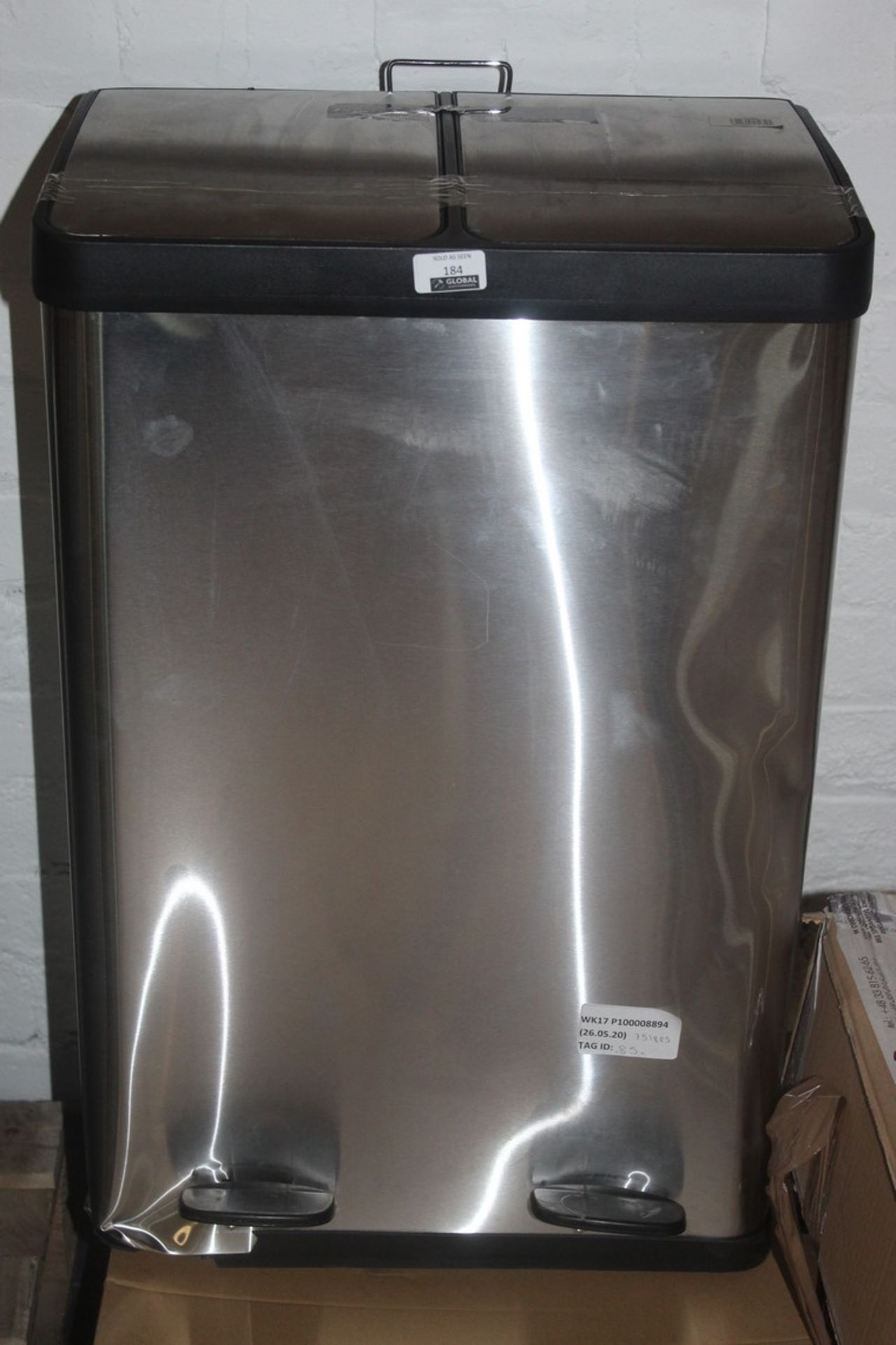 Stainless Steel Twin Recycling 60 Litre Pedal Bin RRP £85 (751885) (Pictures For Illustration
