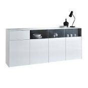 Boxed Haven Sideboard In White With 4 Gloss Front Doors RRP £305 (427638) 202.90 x 86.50 x 41.