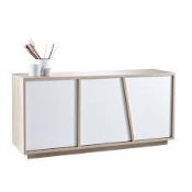 Boxed Nova 3 Door Side Board Unit In Brushed Oak And White Pearl RRP £335 (223489) (Dimensions 157.