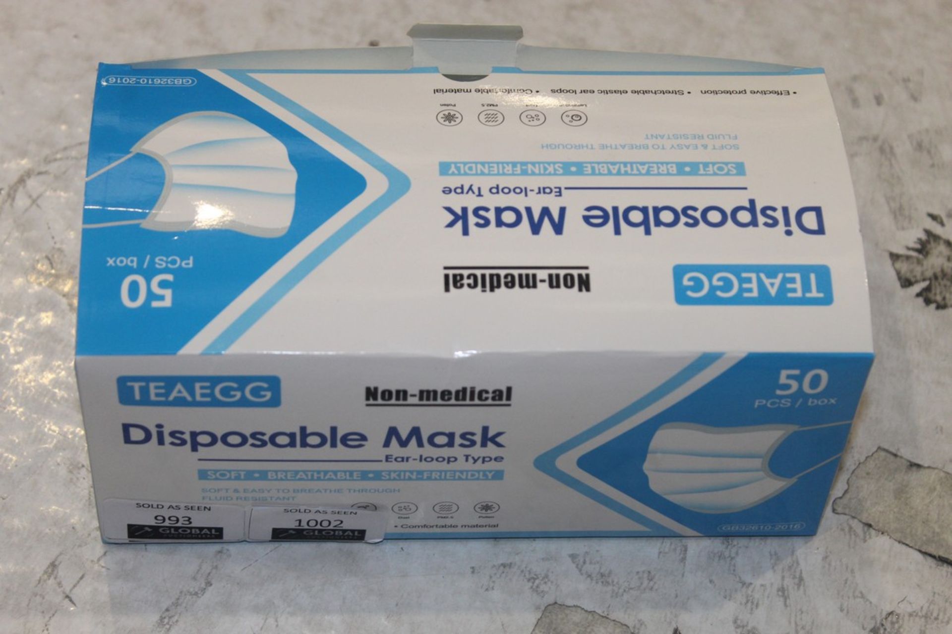 Boxed Of 50 Brand Tea Egg Non Medical Disposable Masks RRP £ (Appraisals Are Available Upon Request)